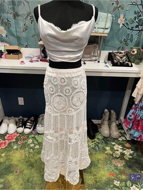 Moonlit Crochet Maxi Skirt — White